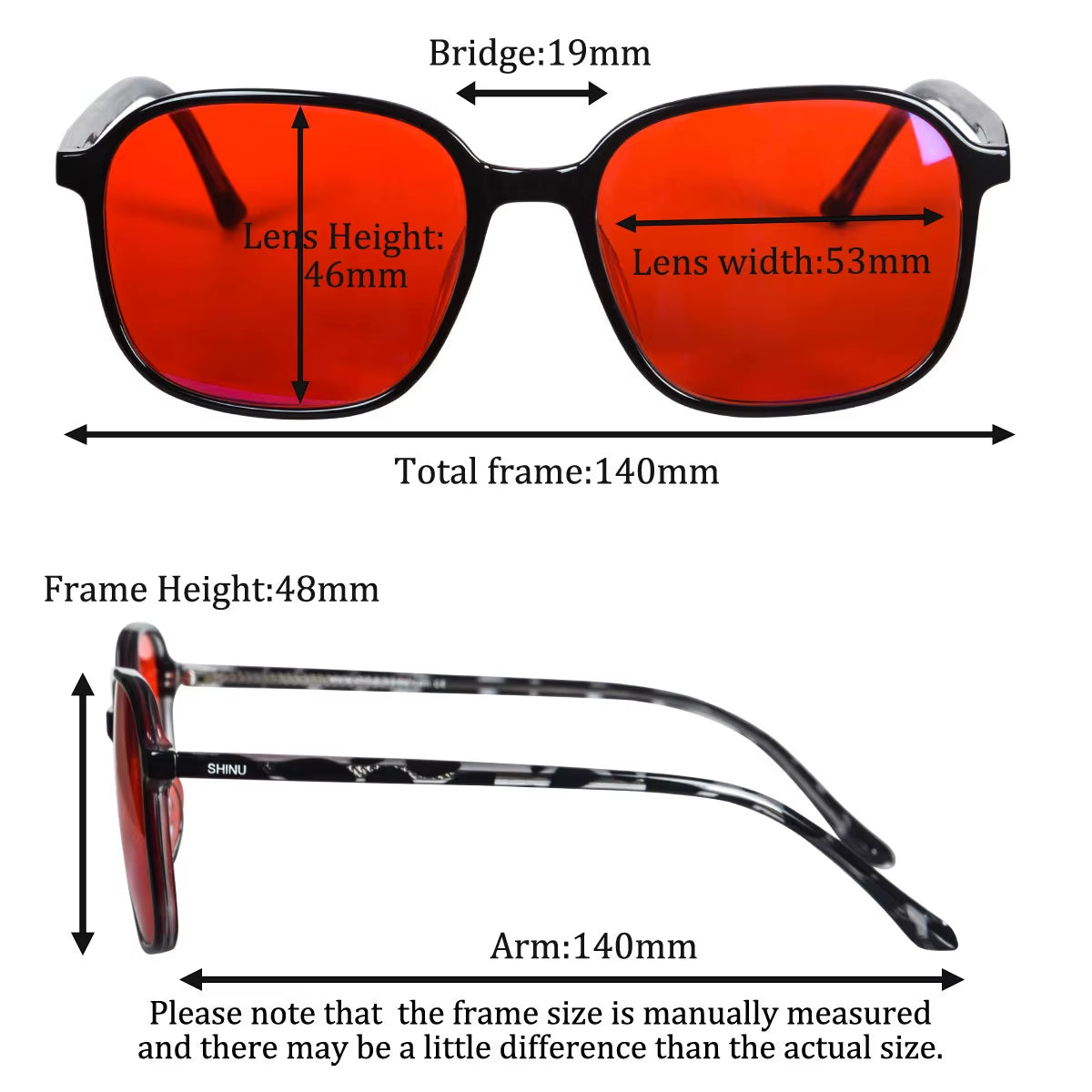 Y2K Style Glasses Men Women Square Shape Red Lens for Better Sleep Blue Light Blocking Glasses Orange Lens for Computer Gaming