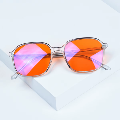 Y2K Style Glasses Men Women Square Shape Red Lens for Better Sleep Blue Light Blocking Glasses Orange Lens for Computer Gaming